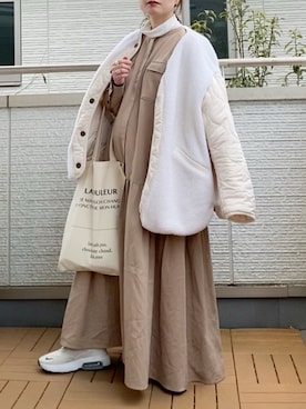 「チョコ色に染まれ」｜「アイテム（ノーカラージャケット）」を使った、Kay-teeeさん（レディース・150cm）の冬コーディネート