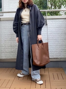 「タートルネック」｜「アイテム（シャツワンピース）」を使った、Kay-teeeさん（レディース・150cm）の秋コーディネート