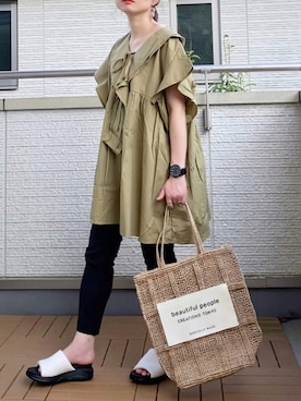 「sakishimatokyo（サキシマトーキョー）のアイテム（チュニック）」を使った、Kay-teeeさん（レディース・150cm）の夏コーディネート