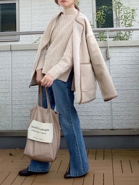 「tiptop（ティップトップ）のアイテム（ムートンコート）」を使った、Kay-teeeさん（レディース・150cm）の秋コーディネート