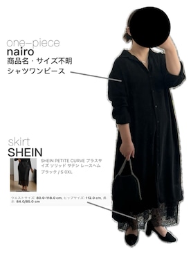 「SHEINの裾レースサテンスカート（スカート、ブラック系）」を使った、ritsuさん（レディース・151cm）の春コーディネート