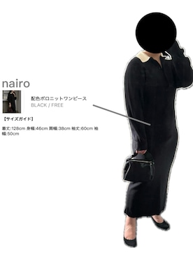 「nairoの配色ポロニットワンピース（ワンピース/ドレス、ブラック系）」を使った、ritsuさん（レディース・151cm）の春コーディネート