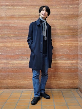 「アイテム（ステンカラーコート）」を使った、piroya619さん（メンズ・182cm）の冬コーディネート