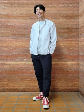 「TAKEO KIKUCHI（タケオキクチ）の【撥水・洗える・シワになりにくい】 リランチェ（R） シャツ（シャツ/ブラウス、グレー系）」を使った、piroya619さん（メンズ）の夏コーディネート