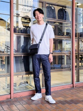 「アイテム（クラッチバッグ、ブルー系）」を使った、piroya619さん（メンズ・182cm）の春コーディネート