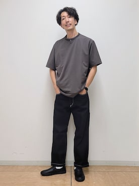 「TAKEO KIKUCHI（タケオキクチ）のリネン ライク 鹿の子 ヘンリー ハーフ ヘンリー ネック（Tシャツ/カットソー、ブラウン系）」を使った、piroya619さん（メンズ）の秋コーディネート