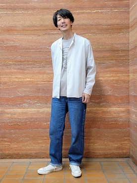 「TAKEO KIKUCHI（タケオキクチ）の【撥水・洗える・シワになりにくい】 リランチェ（R） シャツ（シャツ/ブラウス、グレー系）」を使った、piroya619さん（メンズ）の春コーディネート