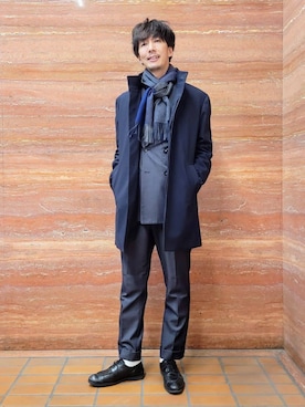 「アイテム（マフラー、ブルー系）」を使った、piroya619さん（メンズ・182cm）の秋コーディネート