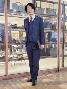 「アイテム（スーツセット、ブルー系）」を使った、piroya619さん（メンズ・182cm）の冬コーディネート