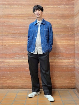 「TAKEO KIKUCHI（タケオキクチ）の【BOWLER HAT LABEL】エクスプローラー Gジャン（デニムジャケット、ブルー系）」を使った、piroya619さん（メンズ）の春コーディネート