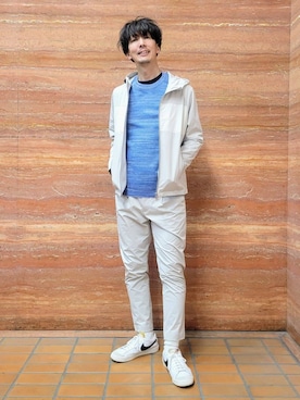 「TAKEO KIKUCHI（タケオキクチ）の【KAJIF】フード ブルゾン（ブルゾン、ベージュ系）」を使った、piroya619さん（メンズ）の冬コーディネート