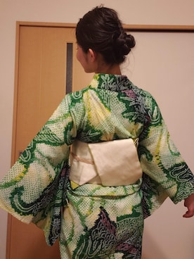 「アイテム（浴衣、グリーン系）」を使った、Mon mi  さん（レディース・156cm）の夏コーディネート