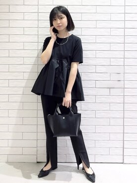 「OPAQUE.CLIP（オペークドットクリップ）の◆ペプラムドッキングカットソー【洗濯機洗い可】（Tシャツ/カットソー）」を使った、しおりさん（レディース・160cm）の春コーディネート
