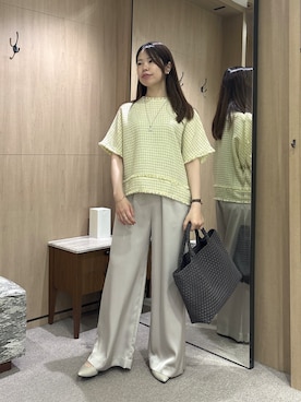 「UNTITLED（アンタイトル）の◆ファンシーツイードブラウス（シャツ/ブラウス、イエロー系）」を使った、asamiさん（レディース・156cm）の夏コーディネート