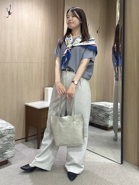 「UNTITLED（アンタイトル）の【11色展開/体型カバー】前後2WAYフレンチスリーブニット（ニット/セーター、パープル系）」を使った、asamiさん（レディース・156cm）の夏コーディネート