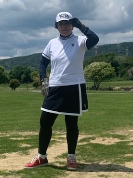 「adabat（アダバット）の【新レーベル ADABAT NAVY】接触冷感 クールストレッチラップキュロット（その他パンツ、ブルー系）」を使った、みさりんさん（レディース・152cm）の夏コーディネート