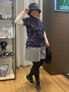 「adabat（アダバット）の【新レーベル ADABAT NAVY】UVカット／吸水速乾 モナコリンクスプリントポロシャツ（ポロシャツ、ブルー系）」を使った、みさりんさん（レディース・152cm）の夏コーディネート
