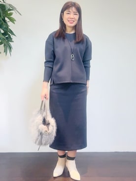 「UNTITLED（アンタイトル）の【セットアップ可/洗える】ダンボールジャージ プルオーバー（Tシャツ/カットソー、グレー系）」を使った、CHISATOさん（レディース・154cm）の冬コーディネート