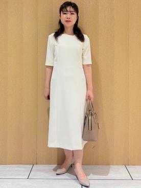 「UNTITLED（アンタイトル）の【きれいめ/上品/夏ワンピ】アシメネックワンピース（ワンピース、ホワイト系）」を使った、CHISATOさん（レディース・154cm）の夏コーディネート