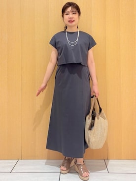 「UNTITLED（アンタイトル）の【セットアップ可能／オンオフ】ラミー混 ダブルブレストジャケット（テーラードジャケット、ホワイト系）」を使った、CHISATOさん（レディース・154cm）の夏コーディネート