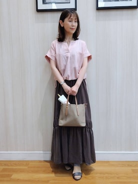 「アイテム（折りたたみ傘、ピンク系）」を使った、yseさん（レディース・151cm）の夏コーディネート