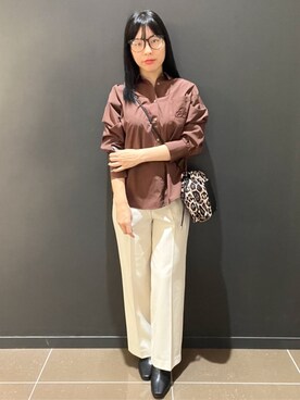 「OPAQUE.CLIP（オペークドットクリップ）のポケット刺繍レギュラーカラーシャツ【洗濯機OK】（Shirts、ブラウン系）」を使った、yunさん（レディース・155cm）の秋コーディネート