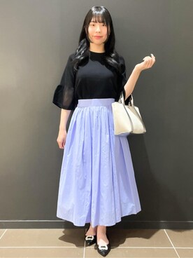 「OPAQUE.CLIP（オペークドットクリップ）のシアーフレアスリーブニット【洗濯機OK/抗ピル】（Knitwear、ブラック系）」を使った、yunさん（レディース・155cm）の春コーディネート