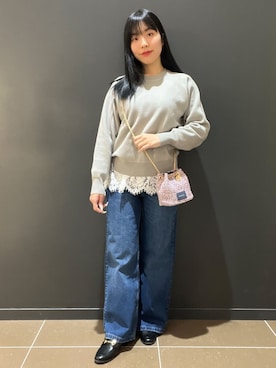 「OPAQUE.CLIP（オペークドットクリップ）のスウェットライクニット【洗濯機OK】（Knitwear、グレー系）」を使った、yunさん（レディース・155cm）の冬コーディネート