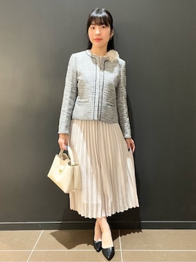 「OPAQUE.CLIP（オペークドットクリップ）の《通勤対応》 コットンツイードジャケット（Collarless jacket、ブラック系）」を使った、yunさん（レディース・155cm）の冬コーディネート