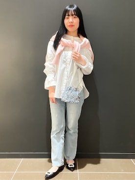 「OPAQUE.CLIP（オペークドットクリップ）のキャンディスリーブシャツ【洗濯機OK】（Shirts、ホワイト系）」を使った、yunさん（レディース・155cm）の冬コーディネート