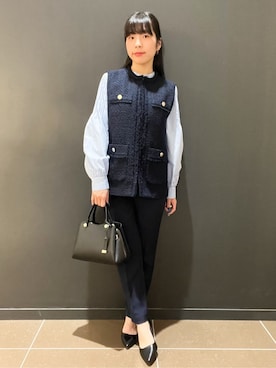 「OPAQUE.CLIP（オペークドットクリップ）の《通勤対応》ツイードジレ【洗える】（Vest、ブルー系）」を使った、yunさん（レディース・155cm）の冬コーディネート