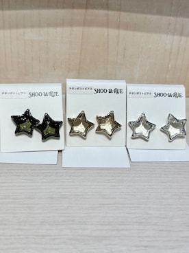 「SHOO・LA・RUE（シューラルー）の【チタンポスト】クリア星ピアス（ピアス（両耳用）、ブラック系）」を使った、yamaさん（レディース）の夏コーディネート
