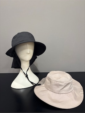 「SHOO・LA・RUE（シューラルー）の【防花粉機能付き】たれ付きハット（ハット、ブラック系）」を使った、yamaさん（レディース）の春コーディネート