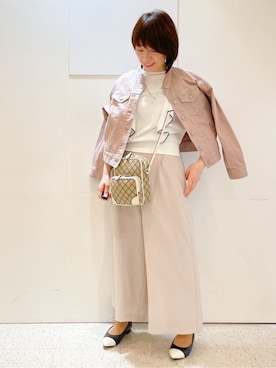 「アイテム（デニムジャケット、ピンク系）」を使った、めいさん（レディース・160cm）の春コーディネート