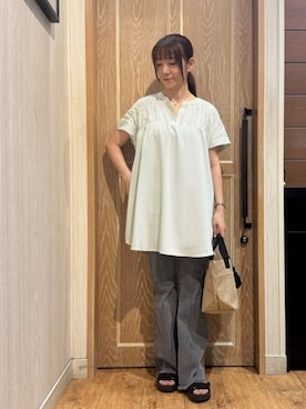「アイテム（チュニック、グリーン系）」を使った、KAORIさん（レディース・157cm）の夏コーディネート
