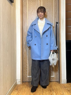 「アイテム（チェスターコート、ブルー系）」を使った、KAORIさん（レディース・157cm）の冬コーディネート