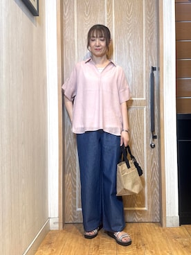 「アイテム（その他トップス、ピンク系）」を使った、KAORIさん（レディース・157cm）の夏コーディネート