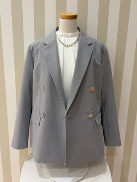「SHOO・LA・RUE（シューラルー）の【セットアップ可/S-LL/洗濯機可】マニッシュに決まる ダブルブレストジャケット（テーラードジャケット、ブルー系）」を使った、ゆうゆうさん（レディース・153cm）の冬コーディネート