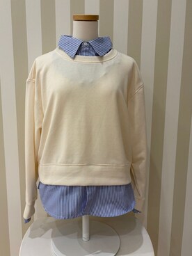 「SHOO・LA・RUE（シューラルー）の【洗濯機可】1枚でサマ見え シャツレイヤード風 スウェット（スウェット、ホワイト系）」を使った、ゆうゆうさん（レディース・153cm）の春コーディネート