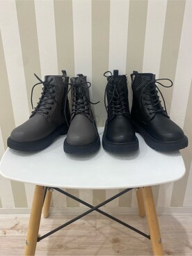 「SHOO・LA・RUE（シューラルー）のニットレースアップブーツ（ブーツ、ブラウン系）」を使った、ゆうゆうさん（レディース・153cm）の秋コーディネート