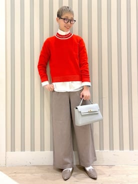 「grove（グローブ）のバイカラーハイネックニット（ニット/セーター、レッド系）」を使った、Ayumiさん（レディース・168cm）の冬コーディネート
