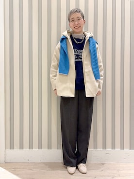 「grove（グローブ）のフーデットミドルコート（その他アウター、ベージュ系）」を使った、Ayumiさん（レディース・168cm）の冬コーディネート