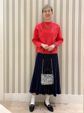 「grove（グローブ）のラグランスリーブ肩釦ニット（ニット/セーター、ピンク系）」を使った、Ayumiさん（レディース・168cm）の冬コーディネート
