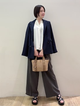 「OPAQUE.CLIP（オペークドットクリップ）のクロスベルトデザインサンダル（サンダル）」を使った、RINさん（レディース・170cm）の春コーディネート