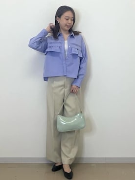 「OPAQUE.CLIP（オペークドットクリップ）のタックフリルシャツ【洗濯機OK】（シャツ/ブラウス、ブルー系）」を使った、miyuuさん（レディース・166cm）の春コーディネート
