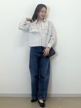 「OPAQUE.CLIP（オペークドットクリップ）のタックフリルシャツ【洗濯機OK】（シャツ/ブラウス、ベージュ系）」を使った、miyuuさん（レディース・166cm）の春コーディネート