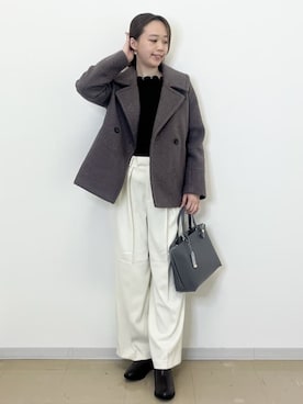 「アイテム（ピーコート、ブラウン系）」を使った、miyuuさん（レディース・166cm）の冬コーディネート