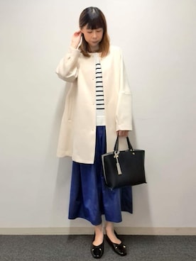 「アイテム（ノーカラーコート）」を使った、neneさん（レディース・165cm）の冬コーディネート