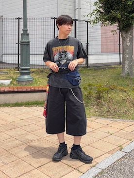 「CPCM（シーピーシーエム）のパウダー加工ヴィンテージライクT（Tシャツ/カットソー、グレー系）」を使った、swokpalさん（メンズ・172cm）の夏コーディネート