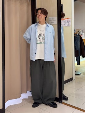 「U.S. POLO ASSN.（ユーエスポロアッスン）の【U.S. POLO ASSN.】シアサッカー長袖シャツ（シャツ/ブラウス、ブルー系）」を使った、swokpalさん（メンズ・172cm）の春コーディネート